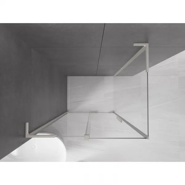 MEXEN/S - Velar L sprchovací kút, posuvné dvere 100 x 85, transparent, nikel kartáčovaný 871-100-085-03-97