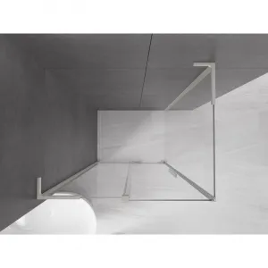 MEXEN/S - Velar L sprchovací kút, posuvné dvere 100 x 85, transparent, nikel kartáčovaný 871-100-085-03-97