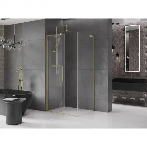 MEXEN/S - Velar L sprchovací kút, posuvné dvere 100 x 80, transparent, zlato kartáčovaná 871-100-080-03-55