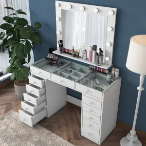 Kalune Design Toaletní stolek Melissa 04 s LED zrcadlem bílý/čirý