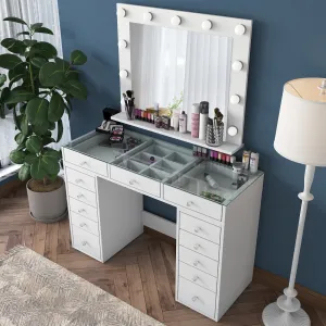 Kalune Design Toaletní stolek Melissa 04 s LED zrcadlem bílý/čirý
