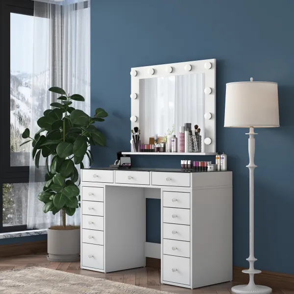 Kalune Design Toaletní stolek Melissa 04 s LED zrcadlem bílý/čirý