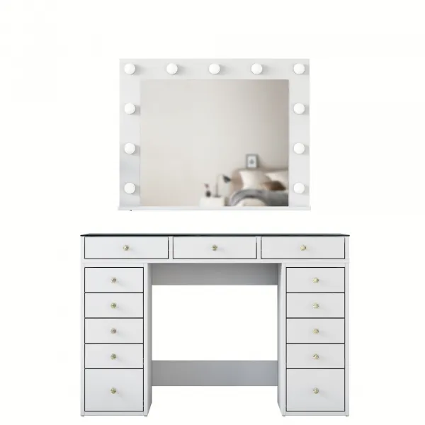 Kalune Design Toaletní stolek Melissa 04 s LED zrcadlem bílý/čirý