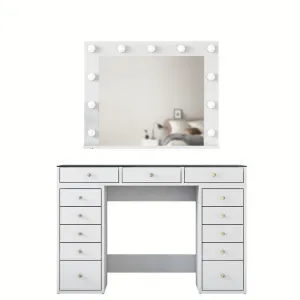Kalune Design Toaletní stolek Melissa 04 s LED zrcadlem bílý/čirý