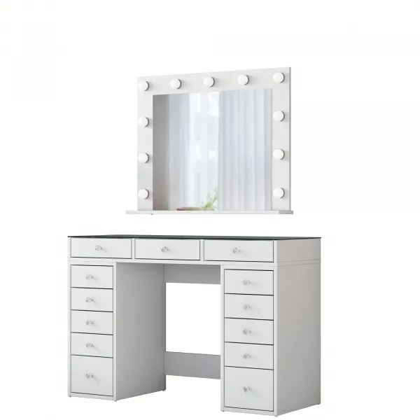 Kalune Design Toaletní stolek Melissa 04 s LED zrcadlem bílý/čirý