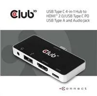 Club3D hub pro mobilní telefony USB Type C 4-in-1 Hub to HDMI™ 4K60Hz USB Type C PD / USB Type A / Audio jack