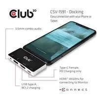 Club3D hub pro mobilní telefony USB Type C 4-in-1 Hub to HDMI™ 4K60Hz USB Type C PD / USB Type A / Audio jack
