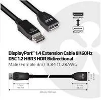 Club3D Predlžovací kábel DisplayPort 1.4 8K 60Hz DSC 1.2 HBR3 HDR obojsmerný (M/F), 3m