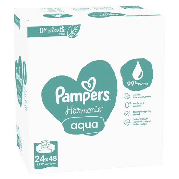 Pampers Harmonie Aqua vlhčené čistiace obrúsky pre deti 24x48 ks