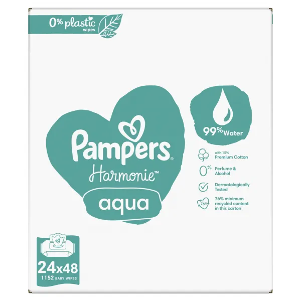 Pampers Harmonie Aqua vlhčené čistiace obrúsky pre deti 24x48 ks
