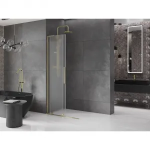 MEXEN/S - Velar L Sprchová zástena posuvná Walk-in 90 x 200, dekor 8 mm, zlato 871-090-003-33-50