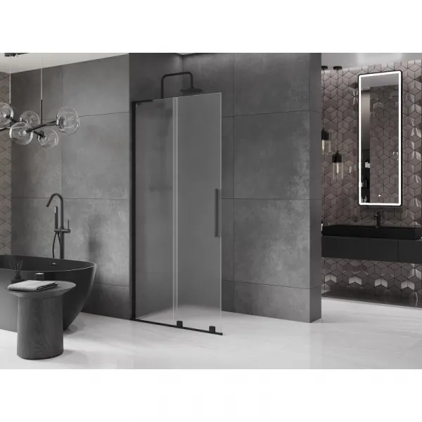 MEXEN/S - Velar L Sprchová zástena posuvná Walk-in 100 x 200, dekor 8 mm, čierna 871-100-003-33-70
