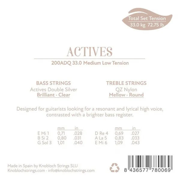 Knobloch ACTIVES Double Silver QZ Nylon Medium-Low Tension 33.0