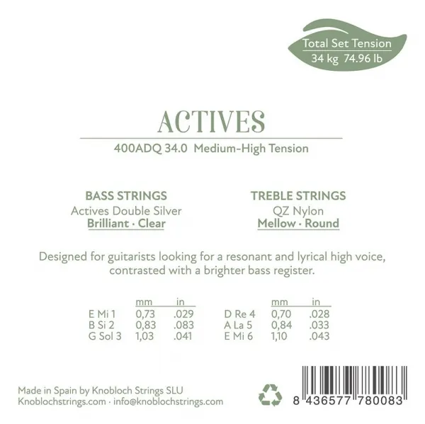 Knobloch ACTIVES Double Silver QZ Nylon Medium-High Tension 34.0