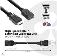 Club3D Kabel prodlužovací Rychlý HDMI 4K60HZ (M/F), 5m, černá, 26 AWG