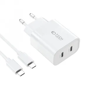 Tech-Protect C20W sieťová nabíjačka 2x USB-C 20W + kábel USB-C, biela