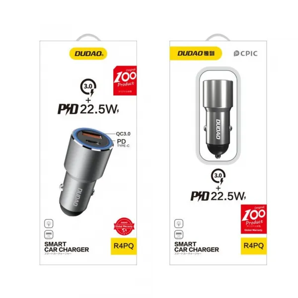 Dudao autonabíjačka USB a USB-C, Power Delivery, Quick Charge, 22,5 W, sivá (R4PQ)