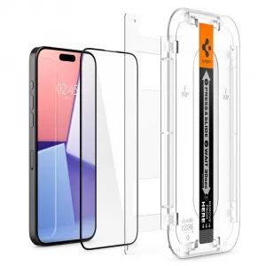 Apple iPhone 15 Pro Max, Ochranná fólia odolná voči nárazom (aj na zakrivenú časť!), tvrdené sklo, Spigen Ez Fit HD, čierna
