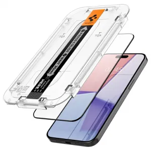 Apple iPhone 15 Pro Max, Ochranná fólia odolná voči nárazom (aj na zakrivenú časť!), tvrdené sklo, Spigen Ez Fit HD, čierna