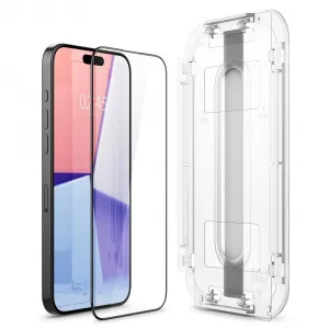 Apple iPhone 15 Pro Max, Ochranná fólia odolná voči nárazom (aj na zakrivenú časť!), tvrdené sklo, Spigen Ez Fit HD, čierna