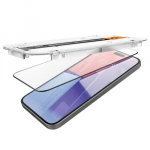 Apple iPhone 15 Plus / 16 Plus, Ochranná fólia odolná proti nárazom (aj na zakrivenú časť!), tvrdené sklo, Spigen Ez Fit HD, čierna