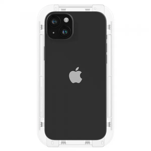 Apple iPhone 15 Plus / 16 Plus, Ochranná fólia odolná proti nárazom (aj na zakrivenú časť!), tvrdené sklo, Spigen Ez Fit HD, čierna