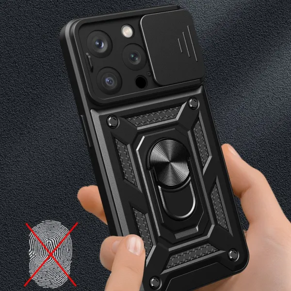 Hybrid Armor Camshield, iPhone 15 Pro Max, čierne