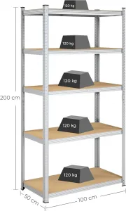 SONGMICS Regál s vysokou nosnosťou strieborný 100 x 200 x 50 cm