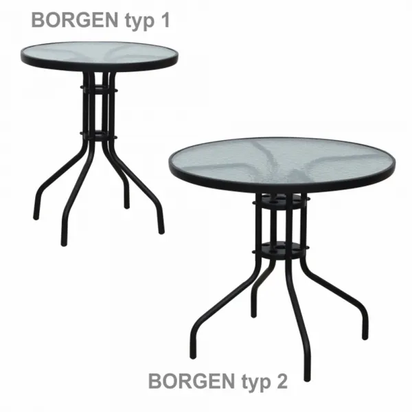 Jedálenský stôl, čierna oceľ/tvrdené sklo, priemer 60 cm, BORGEN TYP 1