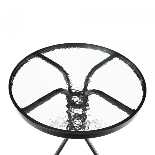 Jedálenský stôl, čierna oceľ/tvrdené sklo, priemer 60 cm, BORGEN TYP 1