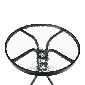 Jedálenský stôl, čierna oceľ/tvrdené sklo, priemer 60 cm, BORGEN TYP 1