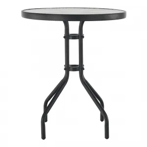 Jedálenský stôl, čierna oceľ/tvrdené sklo, priemer 60 cm, BORGEN TYP 1