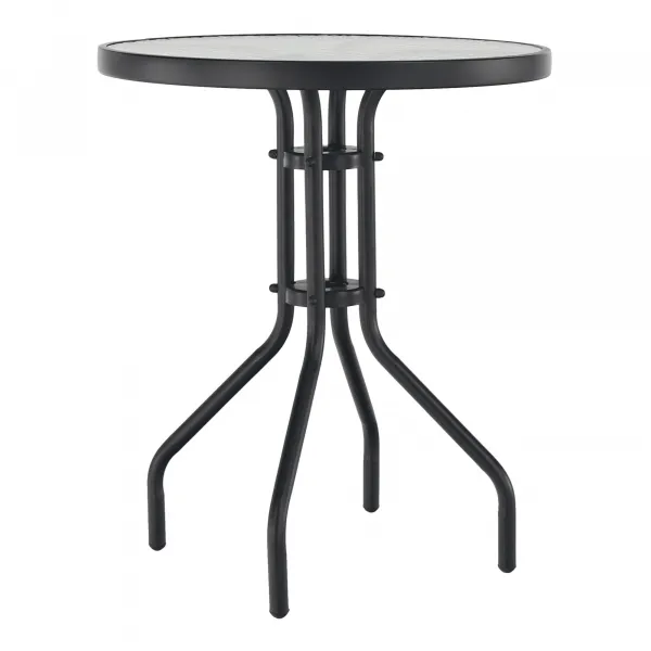 Jedálenský stôl, čierna oceľ/tvrdené sklo, priemer 60 cm, BORGEN TYP 1