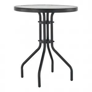 Jedálenský stôl, čierna oceľ/tvrdené sklo, priemer 60 cm, BORGEN TYP 1