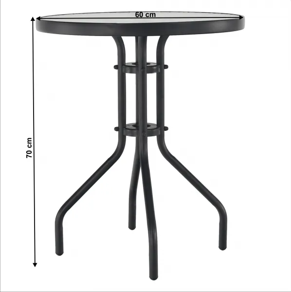 Jedálenský stôl, čierna oceľ/tvrdené sklo, priemer 60 cm, BORGEN TYP 1