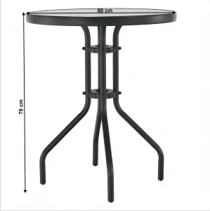 Jedálenský stôl, čierna oceľ/tvrdené sklo, priemer 60 cm, BORGEN TYP 1