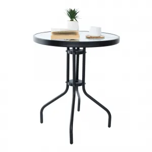 Jedálenský stôl, čierna oceľ/tvrdené sklo, priemer 60 cm, BORGEN TYP 1