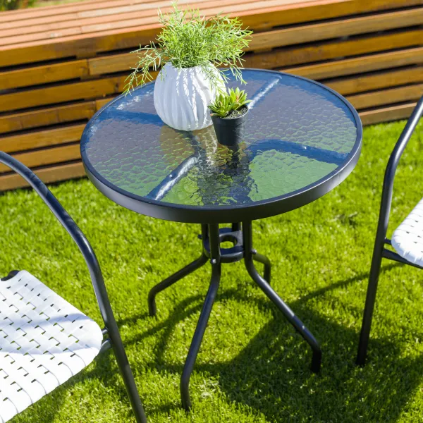 Jedálenský stôl, čierna oceľ/tvrdené sklo, priemer 60 cm, BORGEN TYP 1