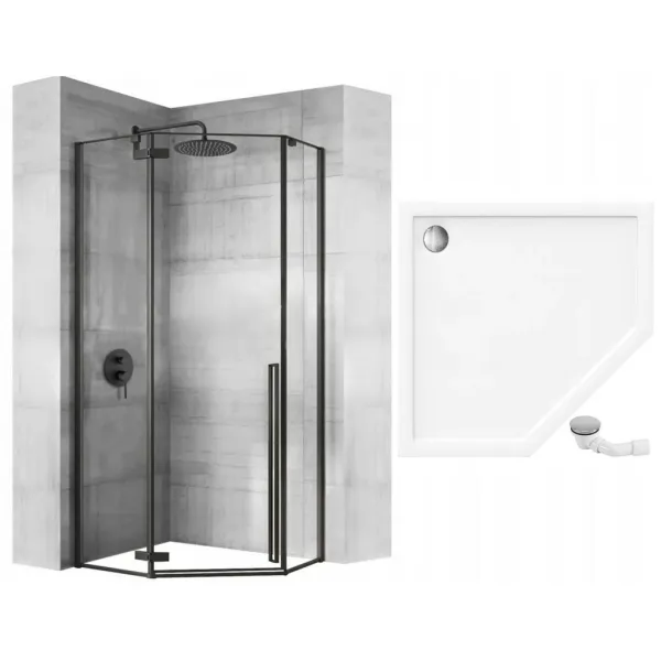 REA/S - Sprchovací kút DIAMOND 90x90, matná čierna s čiernou sprchovou vaničkou Diamond KPL-15622