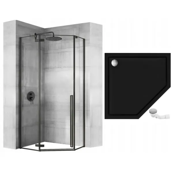 REA/S - Sprchovací kút DIAMOND 90x90, matná čierna s čiernou sprchovou vaničkou Diamond KPL-15622