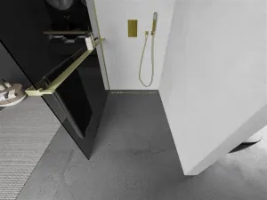 MEXEN/S - Kioto+ Sprchová zástena WALK-IN s poličkou a držiakom uterákov 70 x 200, grafit, zlatá kartáčovaná 800-070-121-55-40