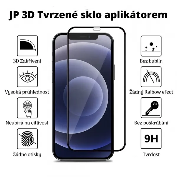 JP 3D sklo s inštalačným rámom, iPhone 12 Pro MAX, čierne