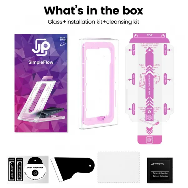 JP SimpleFlow Tvrdené sklo s jednoduchou aplikáciou, iPhone 14 Pro Max