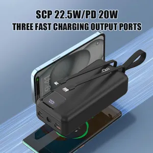 JP Powerbanka s 2 vstavanými káblami, 30000mAh, USB-C + Lightning, s LED svetlom, PD 22,5W, čierna