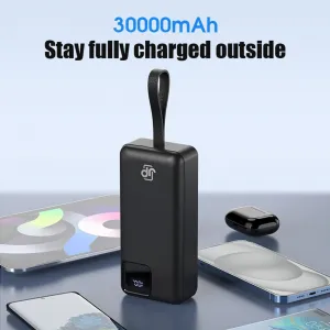 JP Powerbanka s 2 vstavanými káblami, 30000mAh, USB-C + Lightning, s LED svetlom, PD 22,5W, čierna