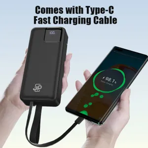 JP Powerbanka s 2 vstavanými káblami, 30000mAh, USB-C + Lightning, s LED svetlom, PD 22,5W, čierna