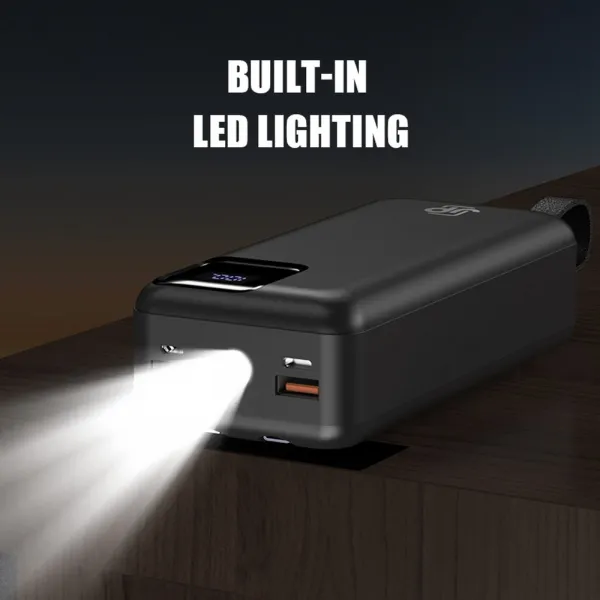 JP Powerbanka s 2 vstavanými káblami, 30000mAh, USB-C + Lightning, s LED svetlom, PD 22,5W, čierna