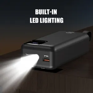 JP Powerbanka s 2 vstavanými káblami, 30000mAh, USB-C + Lightning, s LED svetlom, PD 22,5W, čierna