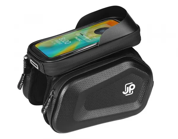 JP vodeodolná taška na rám kolesa s odnímateľným krytom do 6,5", s dvoma vreckami 1,5 l, BB03, čierna