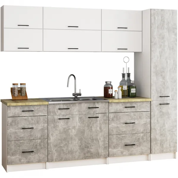 Ak furniture Kuchyňská skříňka OLIVIE 205x40 cm matná bílá/beton